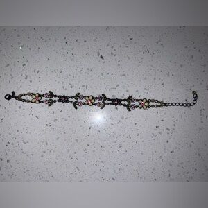 Vintage Avon Nina Ricci Enamel Flower Rhinestone Bracelet Bronze Tone Chain